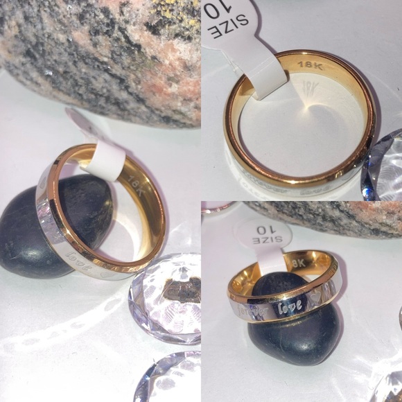 Elegant Two Tone Steel Forever Love Engraved Wedding Band - Picture 2 of 3